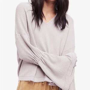 Free People Light Lilac Purple Dahlia Waffle Knit Boho Top